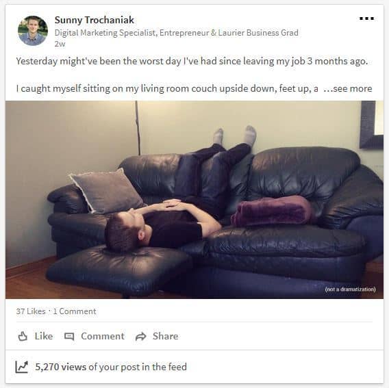 Lying on Couch LinkedIn Post Stats